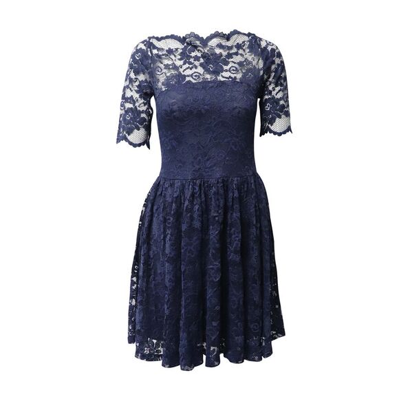Ganni Short Sleeved Mini Dress in Navy Blue Polyamide Lace - Picture 1 of 8
